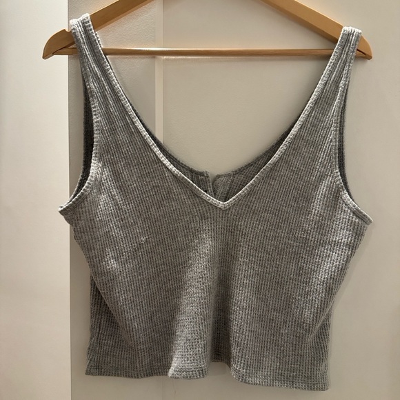 Abercrombie & Fitch Gray waffle knit Button-Front cropped Tank Top - Picture 3 of 4